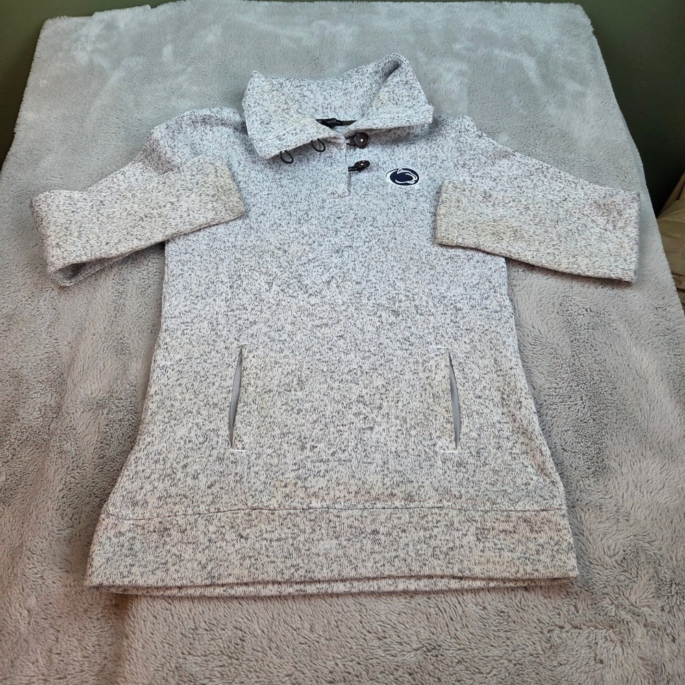 Champion Elite Sweater Womens S Penn State Button Neck Marled Knit Pullover Gray